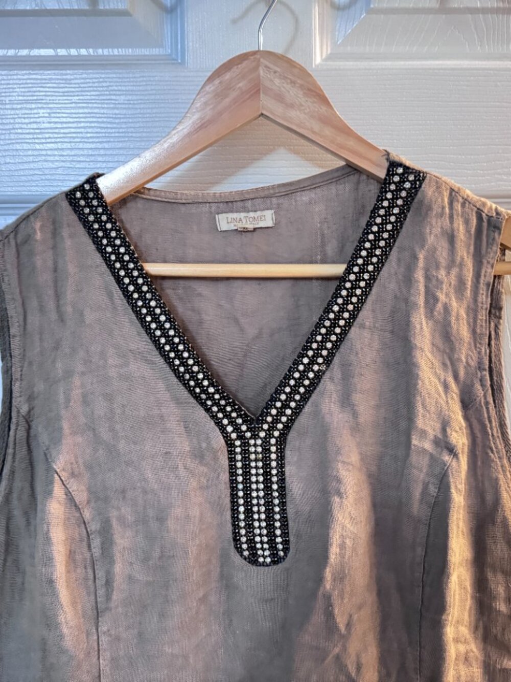 Lina Tomei Beaded Linen Summer Dress - Picture 7 of 9